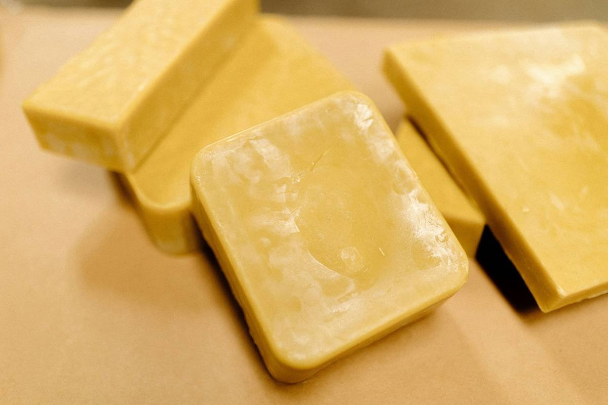 Multiple beeswax blocks.